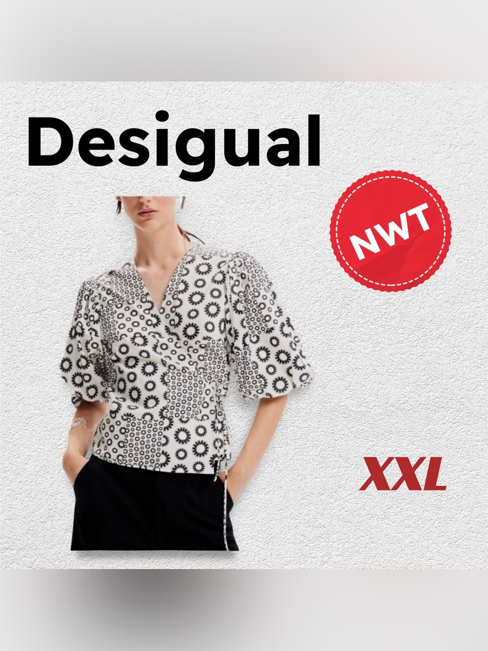 🇪🇸🆕NWT DESIGUAL | XXL | European Artsy bold print puff sleeves wrap blouse**